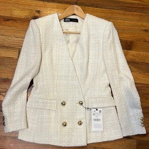 Zara Tweed Double Breasted tailored blazer